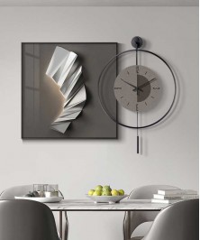 Silver And Grey 60*60 Cm Crytsall Porsalein Painting With Led Light And Clock 50*50 Cm 